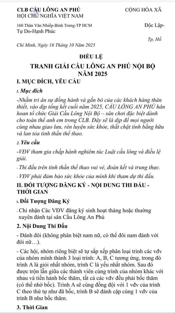 Giải Cầu Lông An Phú Nội Bộ Năm 2025